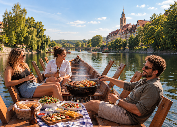 Grillfahrt auf dem Tübinger Neckar bei gutem Wetter